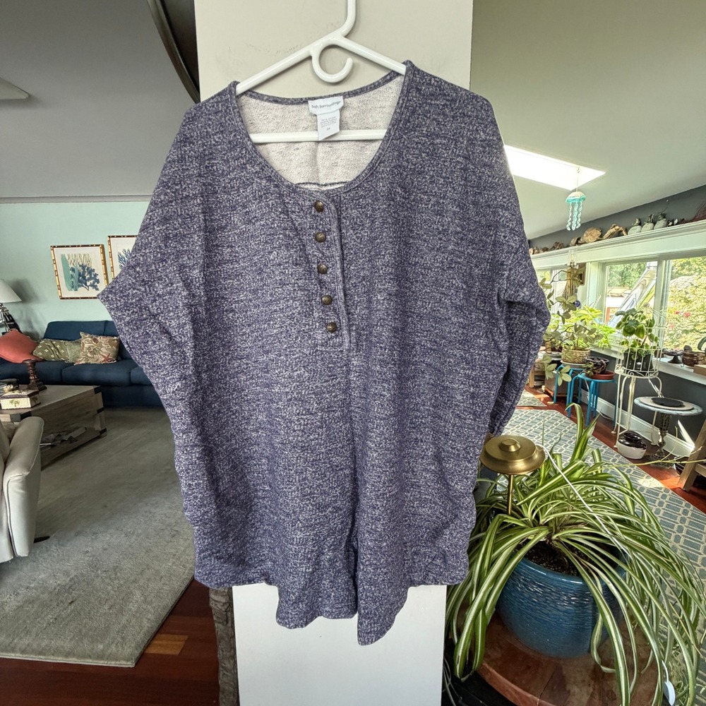 Soft Surroundings Henley Top Womens 2X Blue Cotton Knit Excellent Marl Coastal